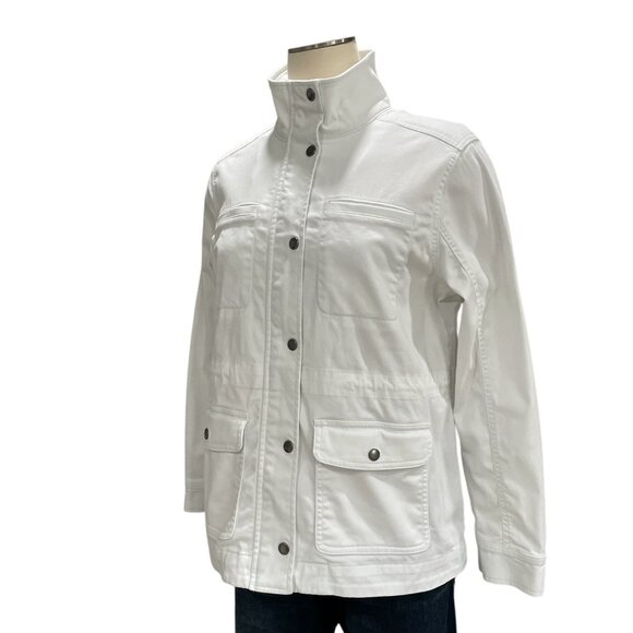 LL Bean White Utility Jacket PS Snap Button High Collar Outdoor Hiking Everyday - Picture 7 of 9